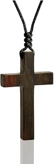 Natural Walnut Wood Cross Necklace for Men & Women - Small Wood Cross Pendant Necklace for Car Mirror - Wooden Religious Pendant Jewelry