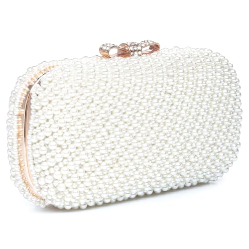 Image of YYW Womens Pearl Clutch Purse Evening Handbags Beaded Bag for Wedding Bride Party with Chain
