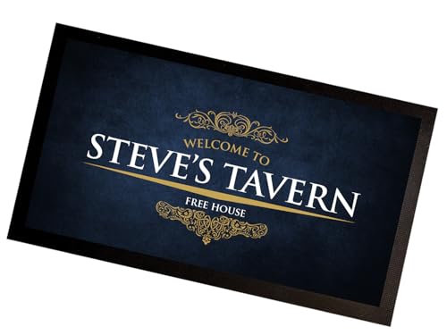 Tapis de bar personnalisé – N'importe quel nom – Tapis Grunge bleu et doré C105 pour maison, bar, cave, café, pub