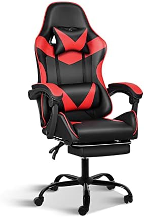 Gaming Chair, Backrest and Seat Height Adjustable Swivel Recliner Racing Office Computer Ergonomic Video Game Chair with Footrest and Lumbar Support, Red/Black