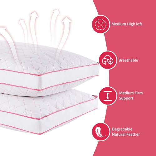 Puredown Goose Feather Down Pillow Gusseted Bed Pillows For Sleeping With Premium 100% Cotton Shell Set Of 2 King Size #TOP1