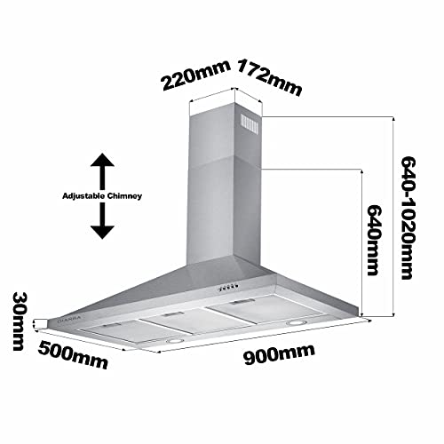 CIARRA-CBCS9301-Campana-Extractora-Cocina-90cm-de-Pared-100W-550-mh-Luz-LED-y-3-Velocidades-con-Filtro-de-Carbon-Acero-Inoxidable