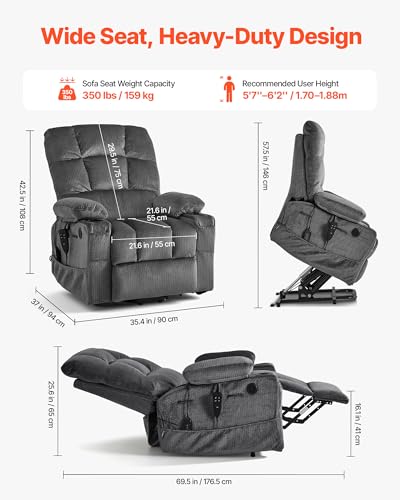 Sillón Recliner de Poder Grande Gris Oscuro miniatura 3