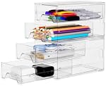 Clear Acrylic Desktop Organizer Drawers - Stackable Plastic Storage for Makeup, Craft Supplies, and Office Stationery - Transparent Vanity Cabinet & Aesthetic Desk Declutter Unit