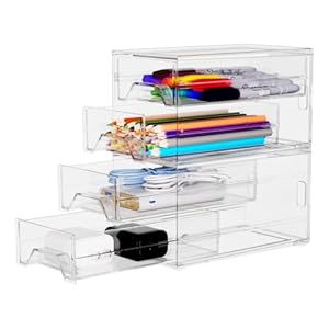 Desk Organizer Drawer Office Storage: 4 Plastic Drawers Organizers for Small Accessories, Clear Box for Stationery Supplies Organization, Storage Acrylic Bins Holder for Classroom Table