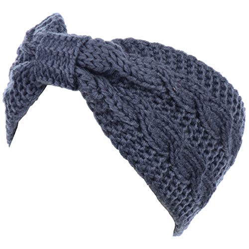 Womens Winter Boho Chic Classic Cable Bow Knotted Crochet Knitted Turban Headband Headwrap