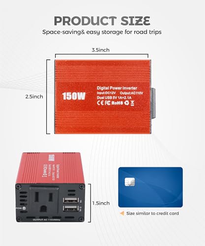 UNLRAE Power Inverters for Vehicles,Car Accessories,150W Car Power Inverters with 3.1A Dual USB,12V DC to 110V AC Converter Vehicle Adapter,Suitable for Most Cars,RVs,Trucks and More - Thumbnail 6