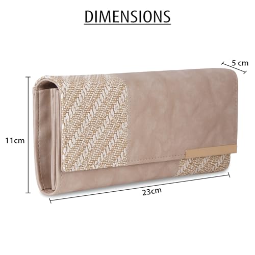 Image of Wallet for Women Girls Stylish Floral Faux Leather with Phone Space Coin Compartment Mobile Storage 4 Card Slots Holder Cash Zip Pockets Hand Clutch for Daily Use Ladies Long Purse (Biege)
