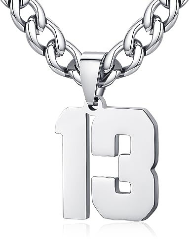 XIRUVE Collar Colgante de Números 0-99 Acero Inoxidable Cadena Cubana Ancho 6mm Longitud Ajustable para Hombre Mujer 13