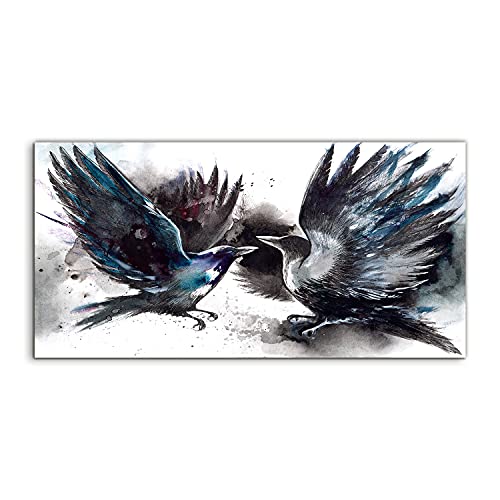 Tableau acrylique 120x60cm oiseaux et corbeaux pour décoration de salon