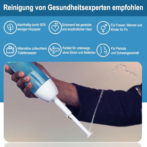 Tragbar Po Dusche Portable Bidet - 400ML Podusche Mit Einziehbarer Düse, Popodusche Mit Aufbewahrungstasche，weichere und haltbarere Flasche, Intimdusche Wochenbett，Po Dusche für Toilette Reisen (A)