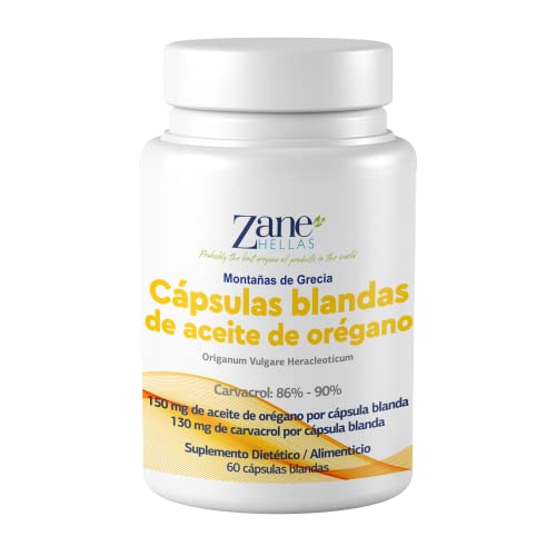 Zane Hellas Cápsulas De Aceite De Orégano. 30% de aceite de orégano. Proporciona 130 mg de Carvacrol por ración. 120 softgels- Paquete de 2.