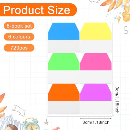 simarro 720 Stück Kleberegisterkarten Tab Marker, 6 Farben Page Marker Page Markers Tabs Set, Selbstklebend Haftnotizen zum Markieren Sticky Notes für Büro Dokumente Bücher Tagebuch Ordner