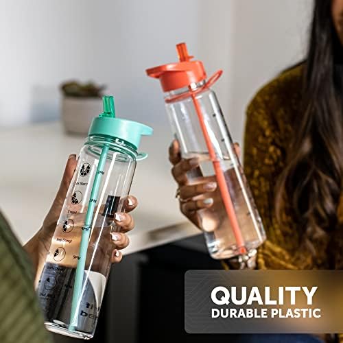 KEPLIN Premium 900ml Water bottle with Straw | BPA-Free, Daily Water Intake Bottle with Time Markings | Leakproof Sports Water Bottle, Ideal for Gym, Office, Cycling & Running (Red)