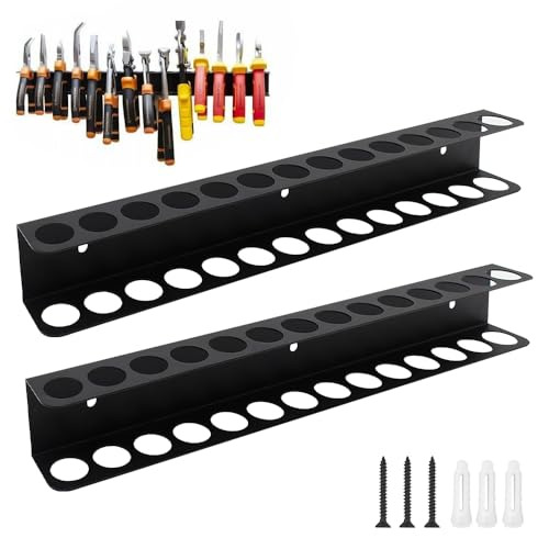 Weciau Werkzeughalter Wand, 2 Stück Werkzeug Organizer, 40CM 14 Löcher Schraubendreher Halterung, Zangenhalter Schraubenzieher Halterung für Garagen, Werkstätten und Werkbänke (Schwarz)