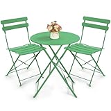 Kromax Outdoor 3 Piece Patio Bistro Set, Folding Bistro Table and Chairs Set of 2, Space Saving, Foldable Coffee Tables for Balcony or Garden, Green