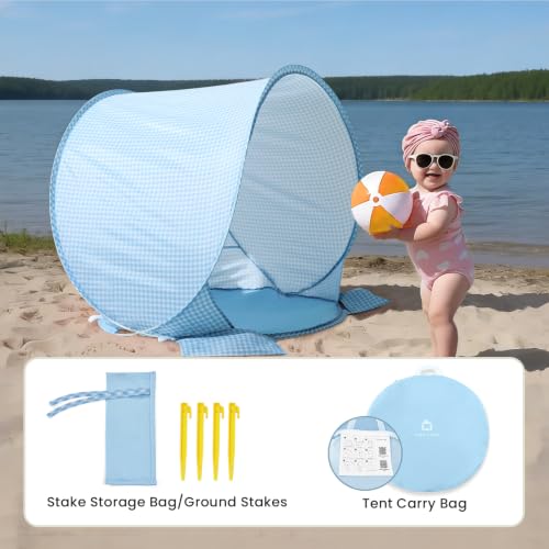 Image of Tiny Land Baby Beach Tent - Pop Up Baby Tent with UV Protection, Portable Baby Beach Essentials, 35.4 inchx27.6 inchx31.5 inch Sun Shelter for Infants, Baby Summer Outdoor Use (Light Blue Gingham)