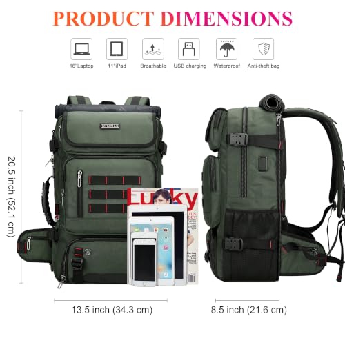 Image of WITZMAN Carry on Travel Backpack for Men Airline Approved Fits 16 inch Laptop | Nylon 3 in 1 Luggage Duffle Bag with USB Charging Port, Shoe Compartment, For Weekend Getaway, Overnight Trip, B682 Green
