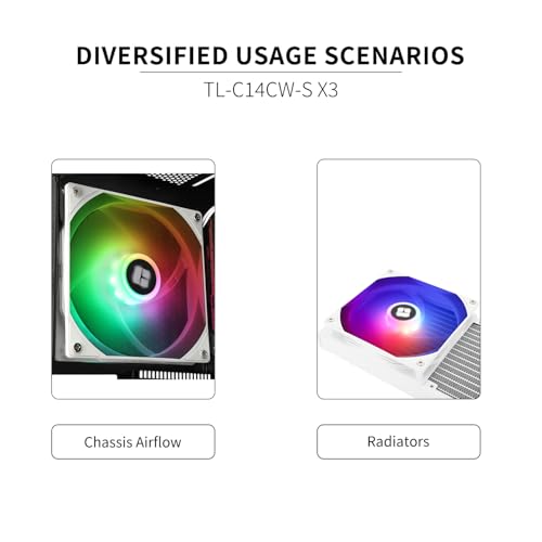 Image of Thermalright TL-C14CW-S CPU Fan, 140mm ARGB Case Cooler, 4pin PWM Silent Computer Fan with S-FDB Bearing Included, up to 1500RPM PC Cooling,White