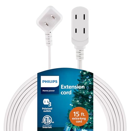 Philips Extension Cord, 15 Ft, 3-Outlet Flat Plug Extension Cord