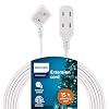 Philips Extension Cord, 15 Ft, 3-Outlet Flat Plug Extension Cord, Flat Extension Cord with Multiple Outlets, 2 Prong Extension Cord, Safety Slide Long Extension Cord, 1 Pack, White, SPS1032WE/27