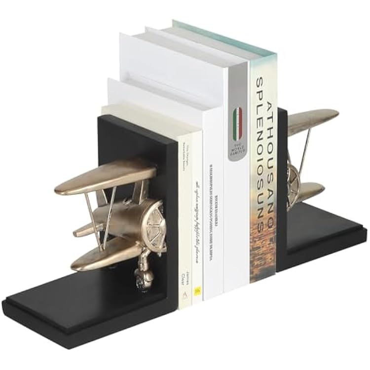 Aviation Decor Pilots Gifts,Airplane Decor Pilot Gifts for Men,Airplane Propeller Bookends Set for Aviation Lovers,Rustic Home Accessories Office Tudy Room Library Desktop Bookshelf