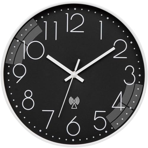 VIVILINEN Horloge Murale Radio Pilotée Silencieuse 30cm sans tic-tac Pendule Murale pour Chambre Cuisine Salon Changement d'heure Automatique avec Mecanisme...