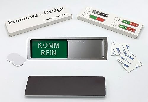 Komm rein-bitte nicht stören Schild XL - Mit Schieber - Frei Besetzt Schiebeschild - Klebeschild - 17,5 x 5 x 0,7 cm - Montage: 3M Klebefläche - Schilder mit Schiebefunktion.