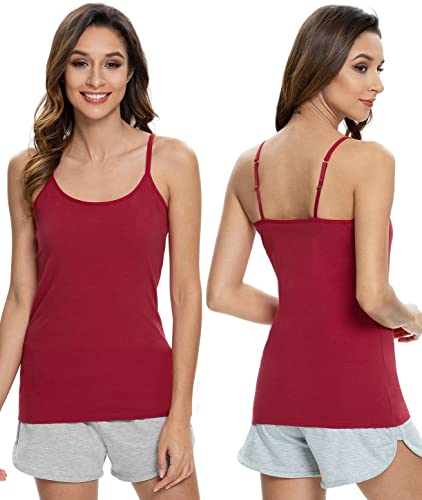Image of Air Curvey 3 Pack Camisole Tops for Women Built in Bra Adjustable Spaghetti Strap Cotton Undershirt Tanks Layering Tops