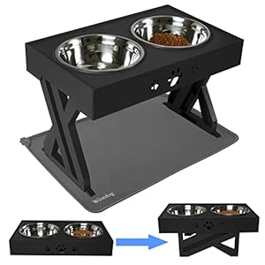 Wisedog erhöhter Hundenapf mit Silikonkissen für mittelgroße und große Hunde, verstellbar auf 3 Höhen, 2,8″, 7,5″ & 11,6″ Stand (Schwarz, mit Silikonpolster)