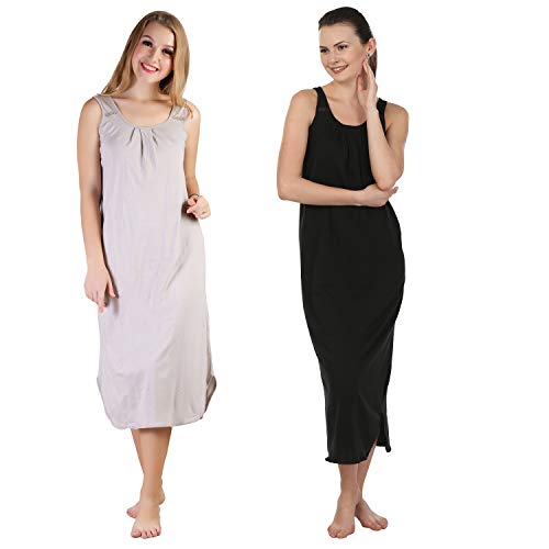 Image of BLAZON Women's Cotton Hosiery Solid Maxi Nighty Slip (Pack of 2) Available Sizes: S, M, L, XL, 2XL, 3XL, 4XL, 5XL