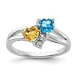 925 Sterling Silver Blue Topaz Yellow Citrine Diamond Band Ring Size 6.00 Love Gemstone Fine Jewelry...