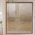 56-60" W x 72" H Semi-Frameless Sliding Shower Door, Bathroom Glass Shower Door with 1/4'' (6mm) Clear SGCC Tempered Glass, Shower Doors can be Installed Left and Right (Matte Black Finish)