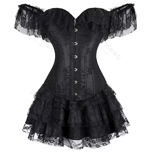 Corset for Women Skirt Set Top Plus Size Outfit Lace up Sleeved Gothic Medieval Renaissance