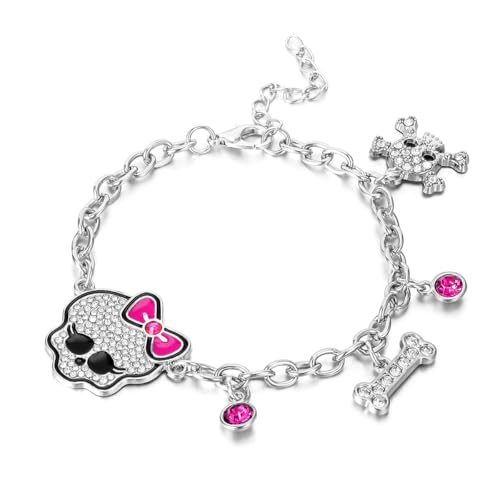 Y2K Skull Bracelet for Women y2k Pink Skull Bracelets Rhinestone Skeleton Link Chain Bracelet Jewelry Gifts