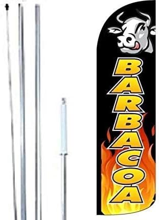 BARBACOA - Juego completo de cartel con bandera de rey sin viento y bastón híbrido