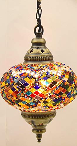 (Choose from 5 Designs) Turkish Moroccan Mosaic Glass Chandelier Lights Hanging Ceiling Tiffany Lamp, Large (C)