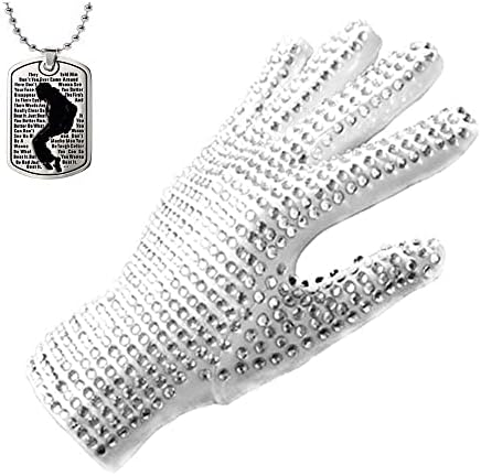 Michael Glove With MJ Pendant Necklace Rare Classic Rhinestone Billie Jean Adults Glove (Right hand)