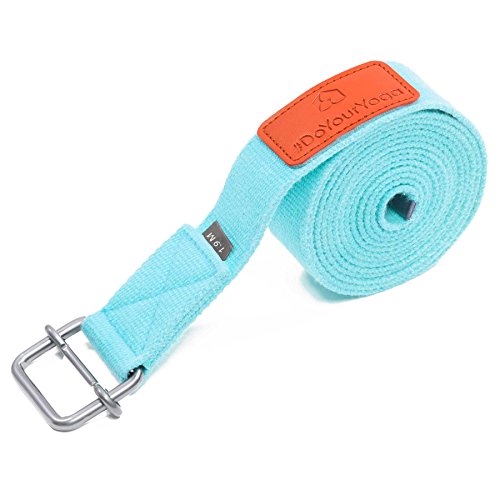 #DoYourYoga Cinturón de Yoga »Yaro« / Correas para Yoga de algodón 100% con Cierre en Forma de Anillas metálicas / 1,9m / 2,5m / 3m 3m / Turquesa
