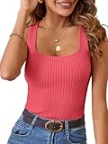 MEROKEETY Women's Ribbed Knit Tank Tops 2026 Square Neck Sleeveless Summer Basic Shirts Sweater Vest, Watermelon, Small