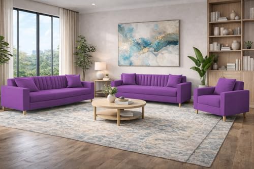 Image of Casaliving Garcia 3+2+1 Seater Sofa Set for Living Room (Purple - Colour) Premium Fabric Sofa Set