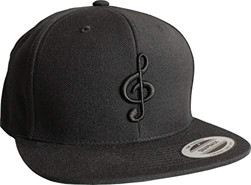 Baddery Cap Flexfit Snapback - „Notenschlüssel“ - 3D Stick - Musik Kappe für Herren & Damen (Schwarz)