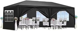 FansaFurn 10x20 ft Party Canopy Tent Outdoor Wedding Gazebo with 6 Removable Sidewalls, Heavy Duty Metal Frame & PE Cover, Portable Shelter for Backyard, Events, and Commercial Use, Black