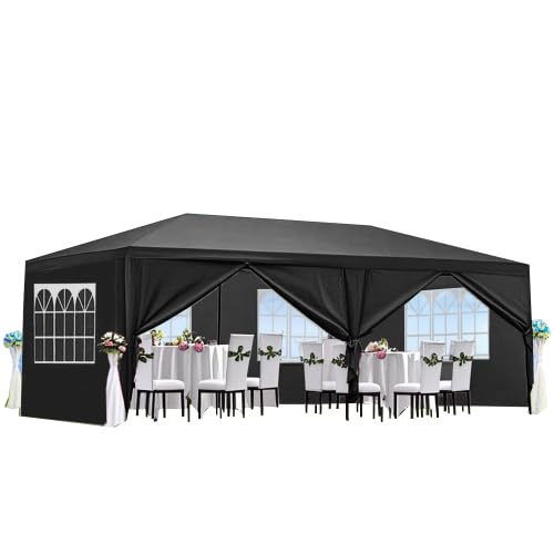 FansaFurn 10x20 ft Party Canopy Tent Outdoor Wedding Gazebo with 6 Removable Sidewalls, Heavy Duty Metal Frame & PE Cover, Portable Shelter for Backyard, Events, and Commercial Use, Black by FansaFurn - Used condition - US$81.41
