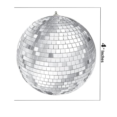 The Dreidel Company Mirror Disco Ball 4" Inch 4-Pack, Silver Hanging Ball with Attached String for Ring, Reflects Light, Fun Party Home Bands Decorations, Party Favor (4-Pack)