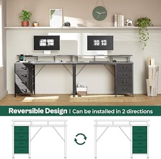 Huuger 47 Inch Computer Desk with Power Outlets and LED Lights, Gaming Desk with 4 Drawers, Office Desk with Monitor Stand, Study Desk Work Desk for Home Office, Small Spaces, Gray