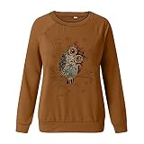 Pullover Damen Tier Drucken Teenager MäDchen Sweatshirt Mit Eulen Muster Langarmshirt Herbst Winter Rundhals Langarm Shirts Pulli Bluse Tops Jumper Owl Print Sweater Oberteile