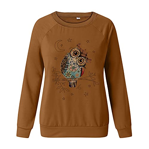 Pullover Damen Tier Drucken Teenager MäDchen Sweatshirt Mit Eulen Muster Langarmshirt Herbst Winter Rundhals Langarm Shirts Pulli Bluse Tops Jumper Owl Print Sweater Oberteile