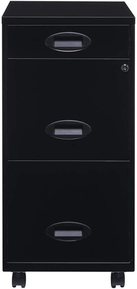 Scranton & Co 3-Drawer Metal Filing Cabinet, 18" D x 14.25" W x 29.52" H, Black Finish, Includes Pencil Drawer, Locking Storage, Casters for Mobile Home or Office Organization