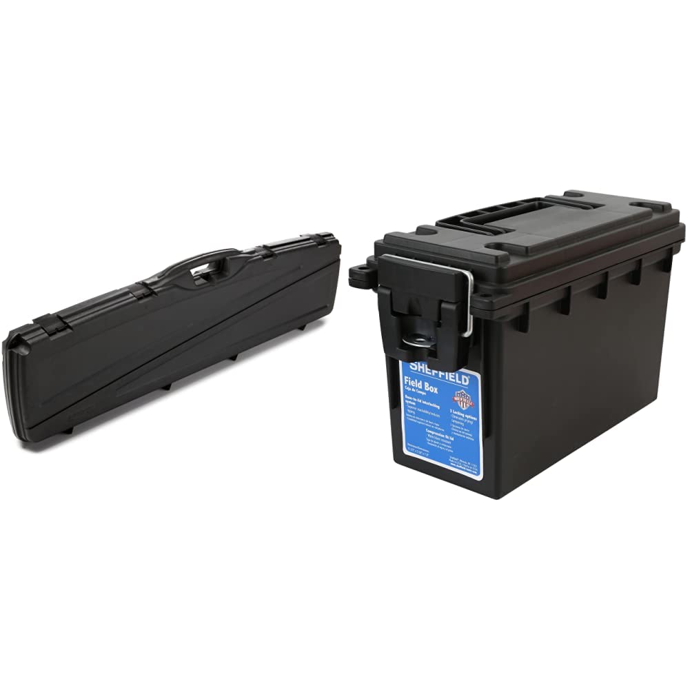 Plano Protector Series Single Scoped or Double Non-Scoped Gun Case, Black, Lockable Pistol Case & Sheffield 12629 Field Box, Ammo Storage Can and Water Resistant Ammo Can, Bullet Case Designed